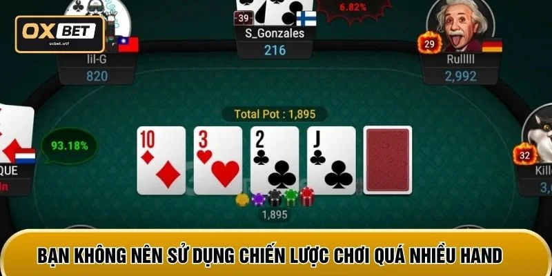 Bạn không nên sử dụng chiến lược chơi quá nhiều hand